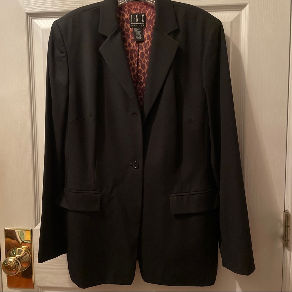 Petite 14 Black Lightweight Wool Leopard satin Lined Blazer jacket